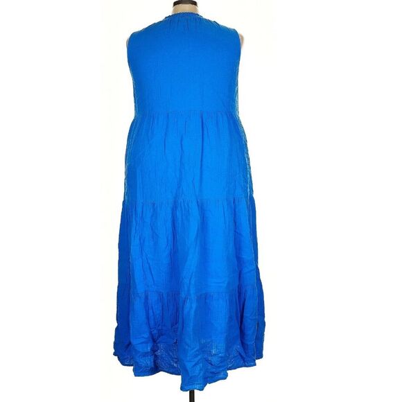 Boden 100% Cotton Gauze Blue Double Cloth Maxi Tiered Dress Size 22 Regular - Picture 3 of 13